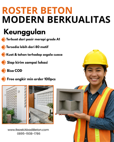 Contoh fasad rumah modern di Grobogan menggunakan roster beton