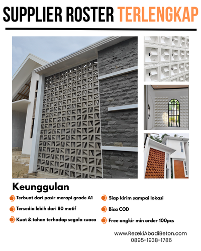 Contoh fasad rumah modern di Pati menggunakan roster beton