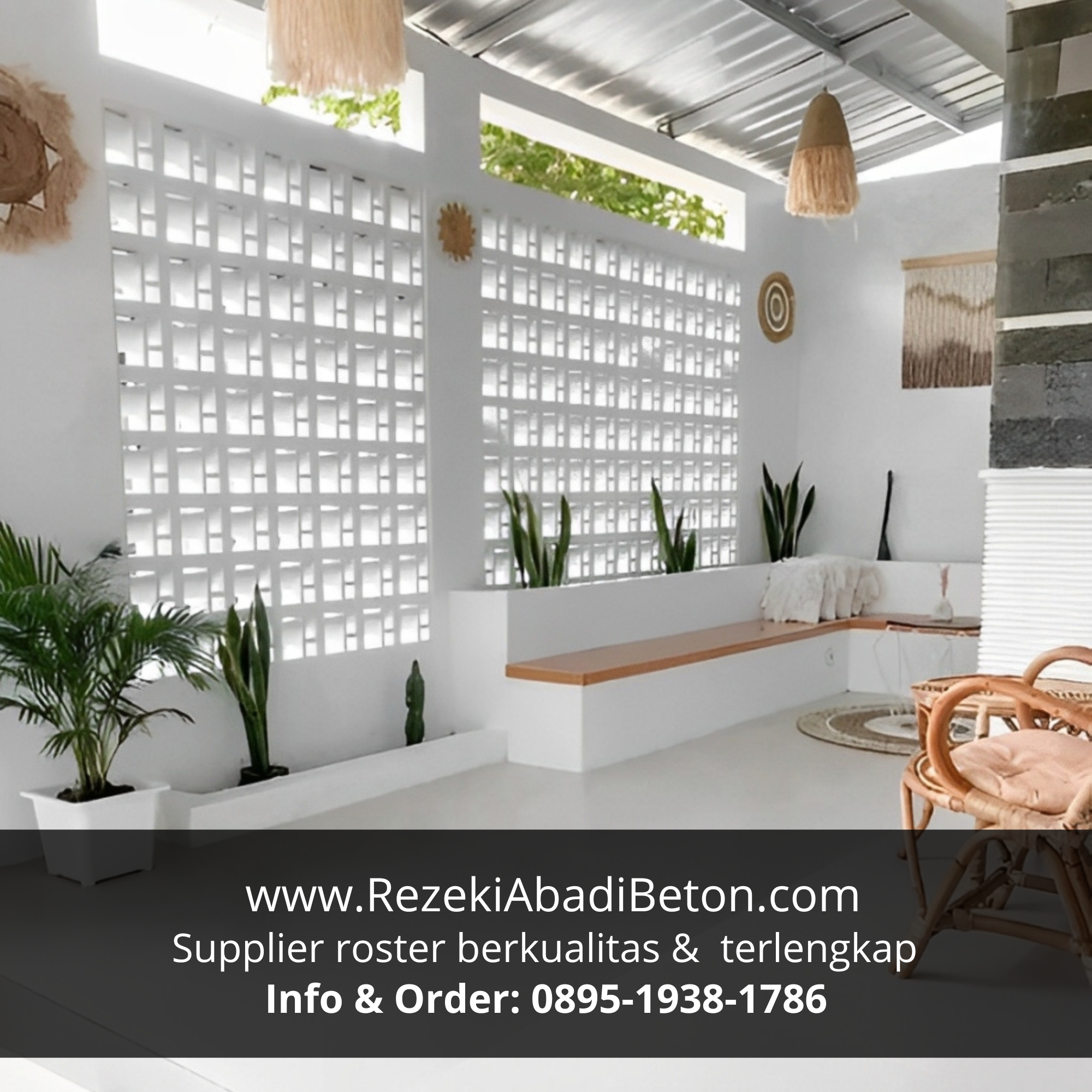 Aplikasi Roster Beton Motif Geometri pada rumah minimalis di Blora.