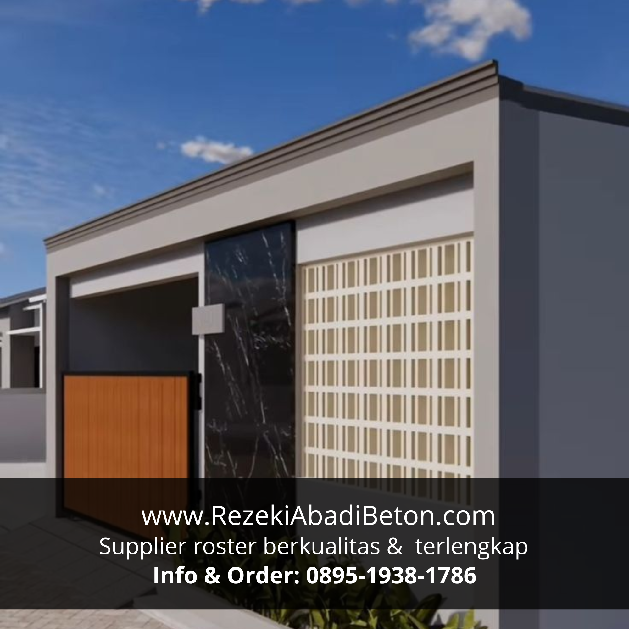 Pemasangan roster beton motif minimalis pada rumah modern di Slawi Tegal